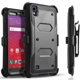 LG X Power Case, [SUPER GUARD] Dual Layer Protection With [Built-in Screen Protector] Holster Locking Belt Clip+Circle(TM) Stylus Touch Screen Pen (Black)